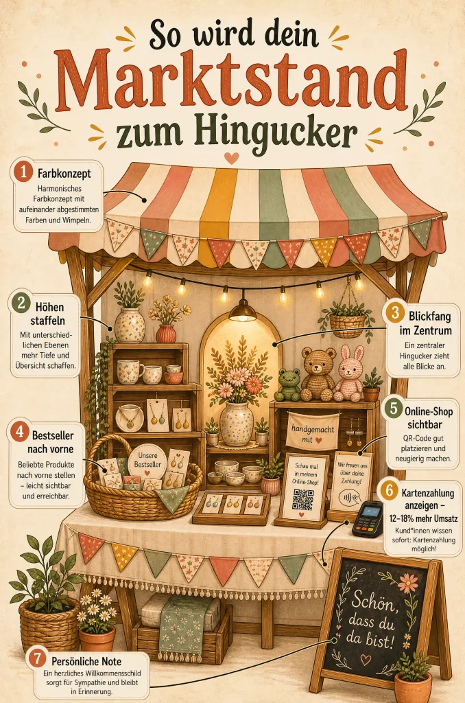 Infografik: So wird dein Marktstand zum Hingucker – 7 Tipps von Farbkonzept bis Kartenzahlung